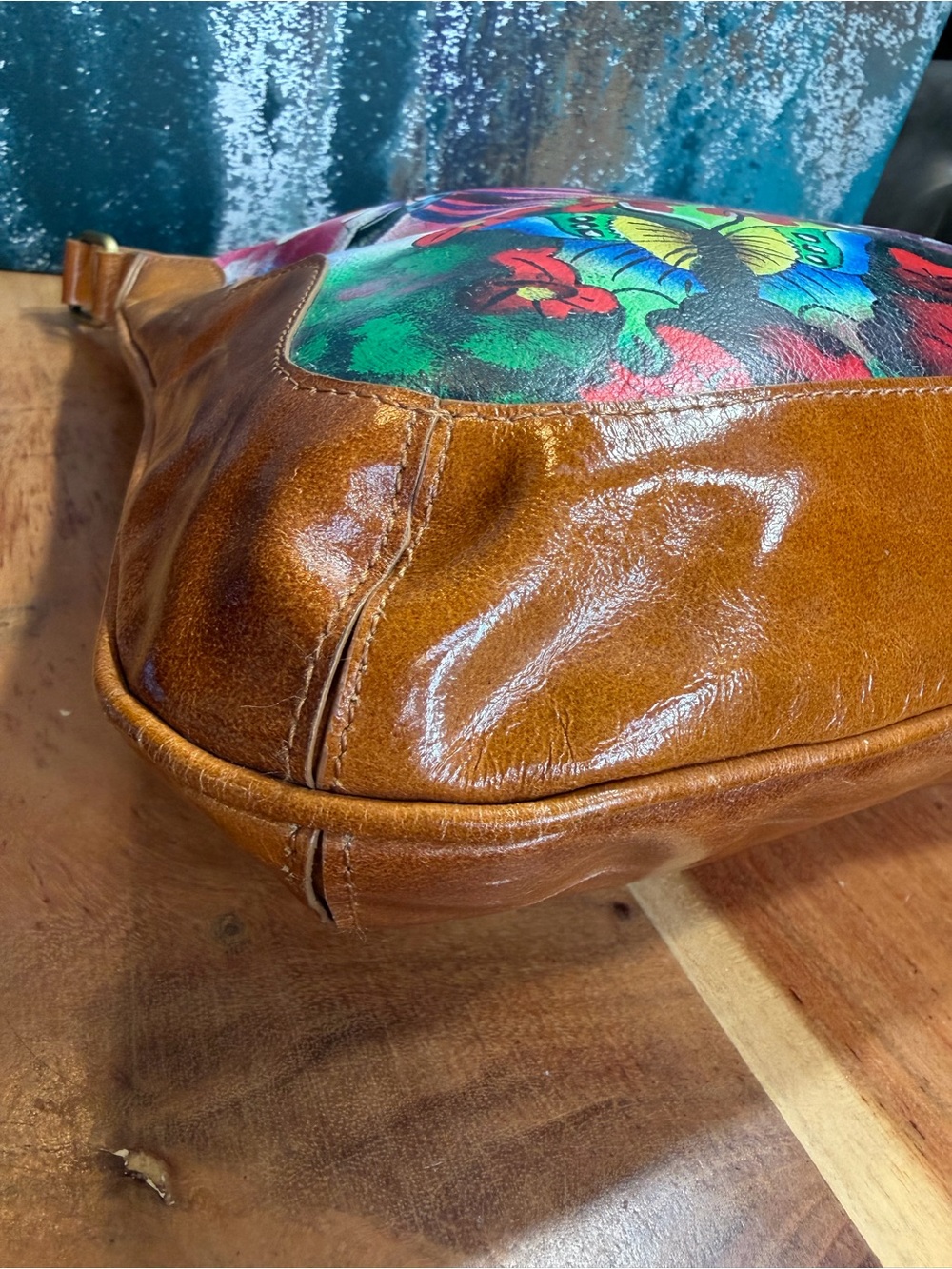Sharif 1827 Rare Artistic Expressions Hand-Painted Butterfly Leather Bag VGUC - Picture 13 of 13